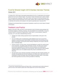 cover of Fund for Shared Insight: 2015 grantee interview themes document