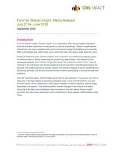 cover of ORS impact Fund for Shared Insight: Media analysis July 2014-June 2015 document