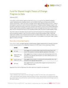 cover of fund for shared insight theory of change: progress to date document
