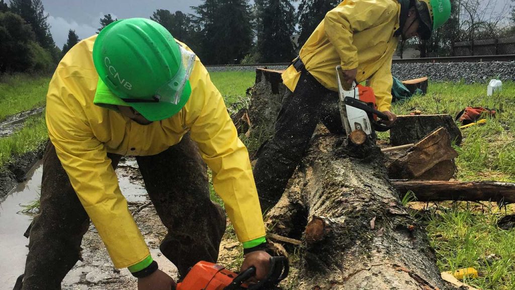 image of California youth workers at an outdoor job provided by Conservation Corps North Bay