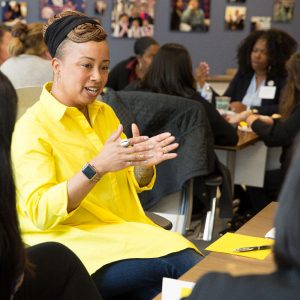 woman talking at meeting