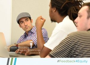 image of people talking at Greater Boston Legal Services