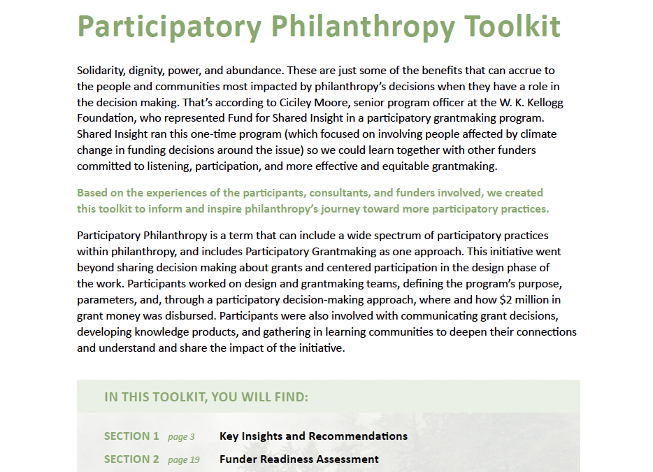Participatory Philanthropy Toolkit
