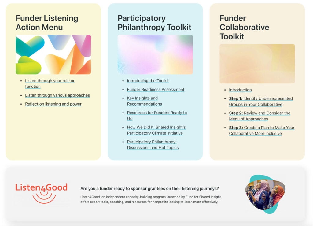 Tools to help funders listen to the people and communities most impacted by their decisions